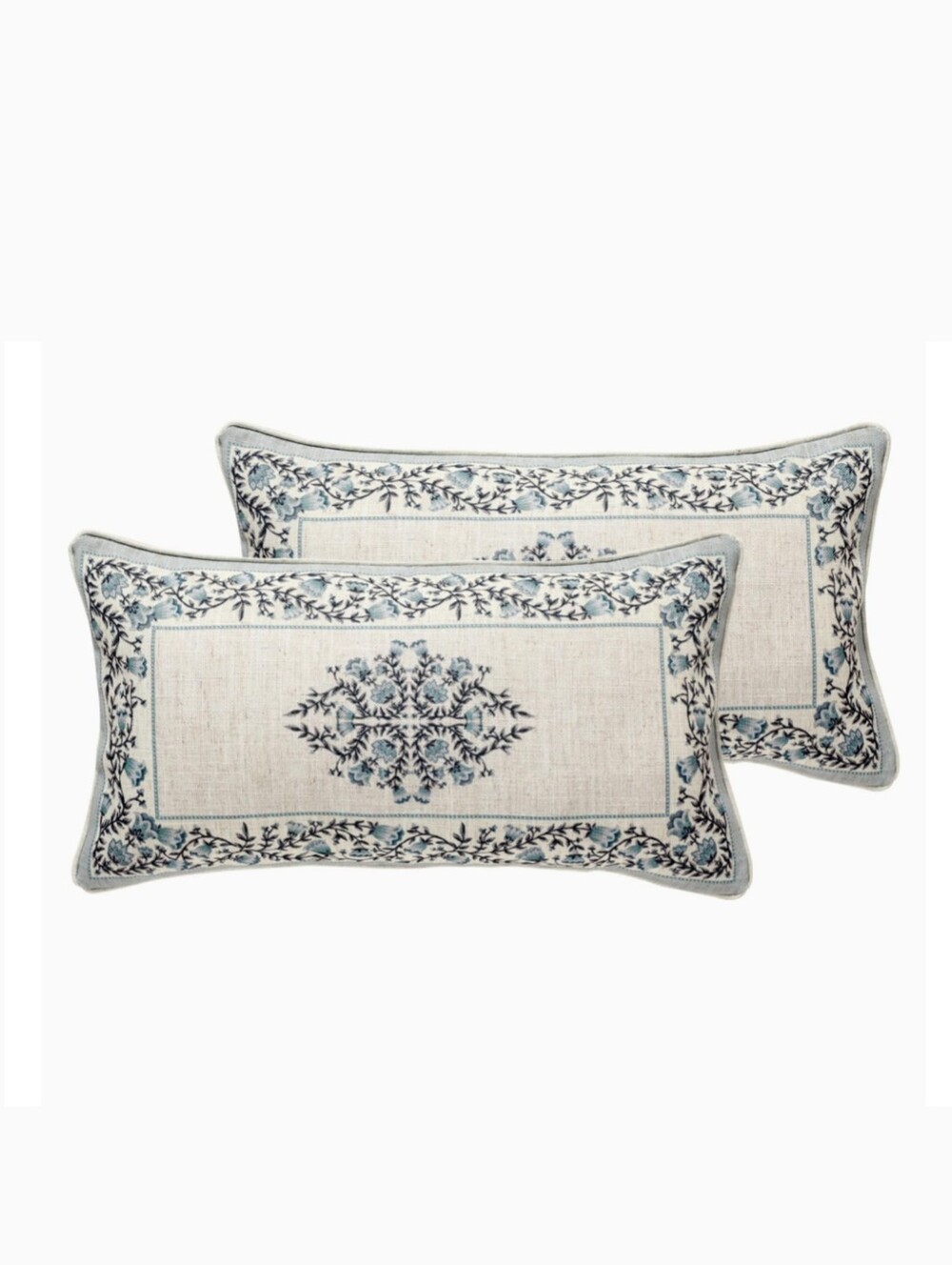 NWT 2-Piece Set 12"x20" Linen Blend French Courty Floral Lumbar Pillow Covers